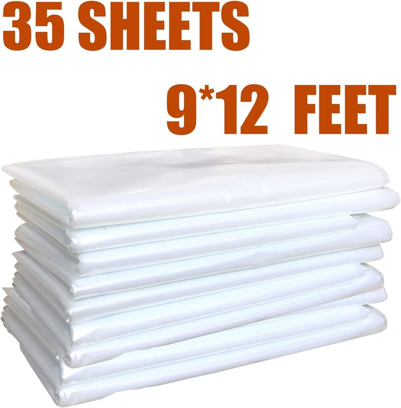 Cedolio 35 Pieces Plastic Drop Cloth, Multiple Waterproof Cloth Sheets for Painting, Dust-Proof and Rustproof, 35 Pieces 9x12 Feet Tarp, Furniture Cover - Image 2
